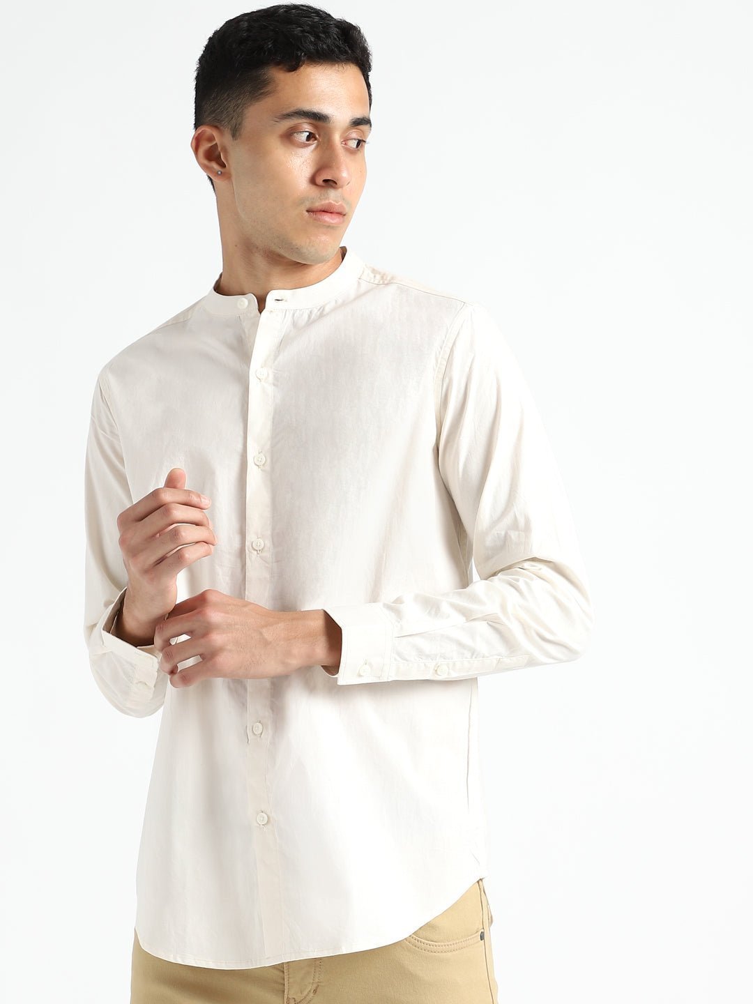 Light Cream Mens Organic Cotton & Naturally Dyed Round Neck Shirt