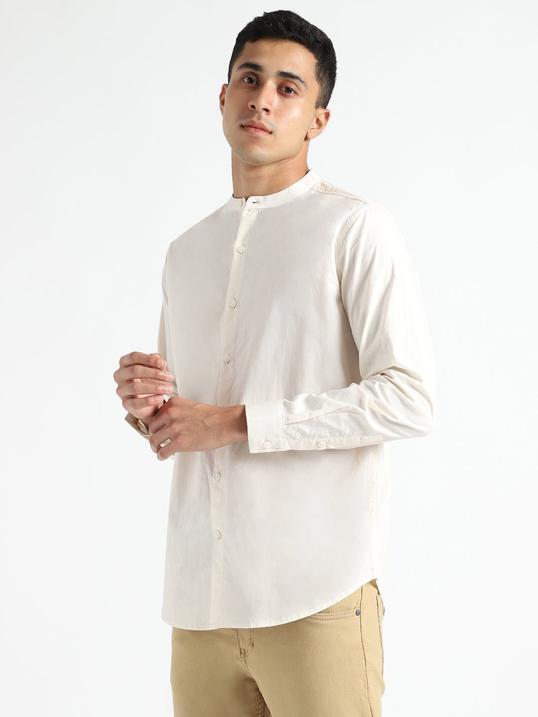 Light Cream Mens Organic Cotton & Naturally Dyed Round Neck Shirt