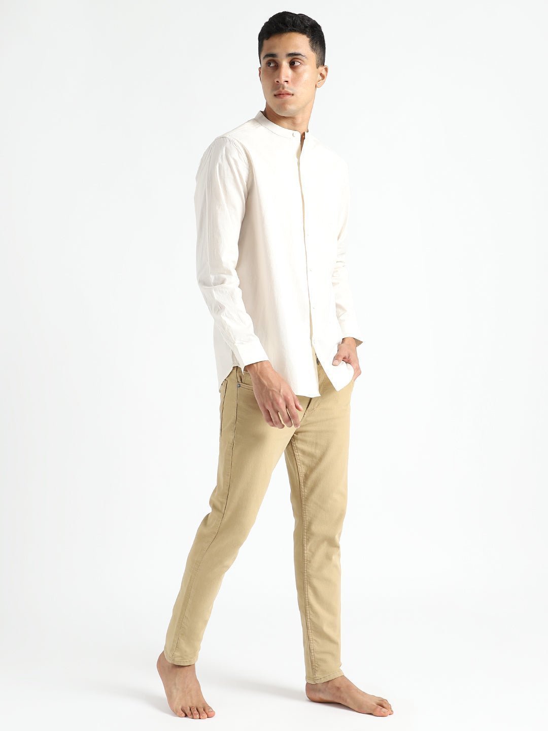 Light Cream Mens Organic Cotton & Naturally Dyed Round Neck Shirt