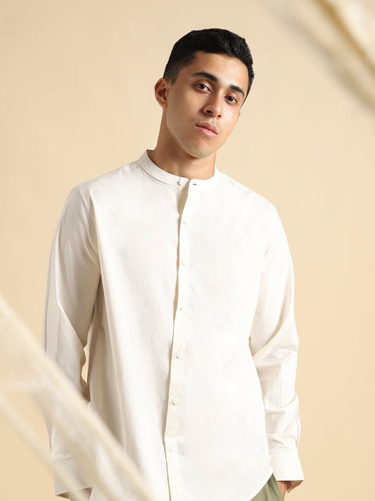 Light Cream Mens Organic Cotton & Naturally Dyed Round Neck Shirt